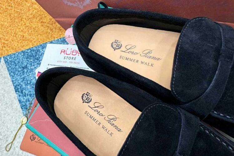 Giày Loro Piana Summer Walk Charm Loafer Black Suede đen