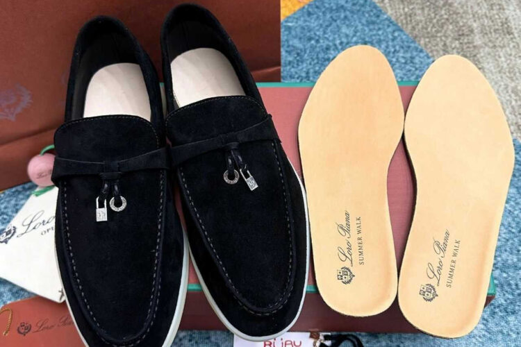 Giày Loro Piana Summer Walk Charm Loafer Black Suede đen