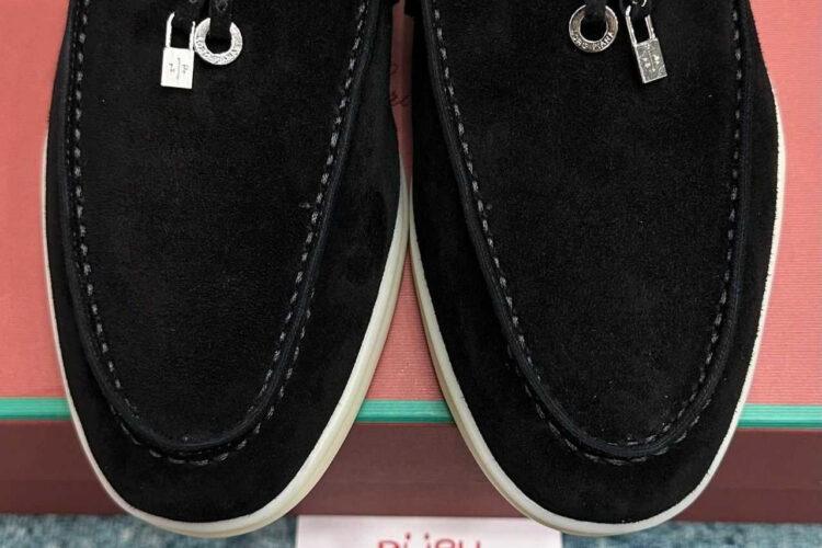 Giày Loro Piana Summer Walk Charm Loafer Black Suede đen