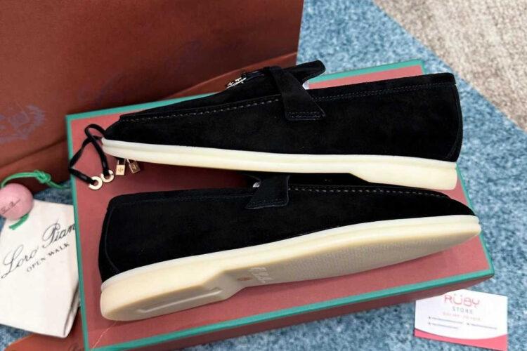 Giày Loro Piana Summer Walk Charm Loafer Black Suede đen