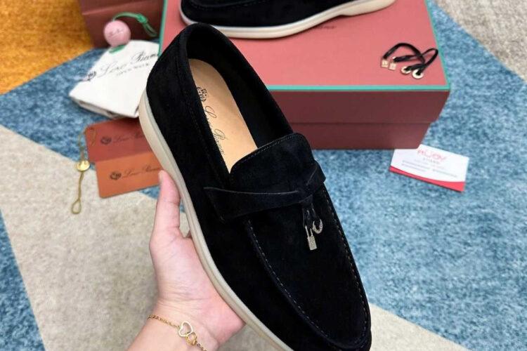 Giày Loro Piana Summer Walk Charm Loafer Black Suede đen