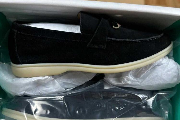 Giày Loro Piana Summer Walk Charm Loafer Black Suede đen