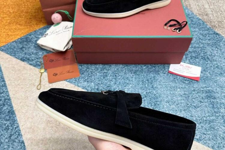 Giày Loro Piana Summer Walk Charm Loafer Black Suede đen