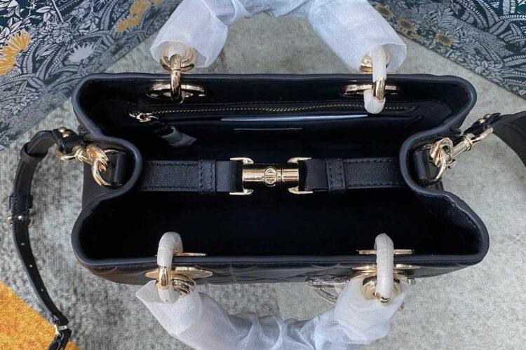 Túi Dior Lady 95.22 Small Bag Black Macrocannage Calfskin đen
