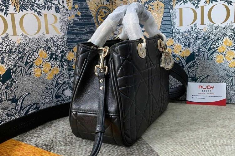 Túi Dior Lady 95.22 Small Bag Black Macrocannage Calfskin đen