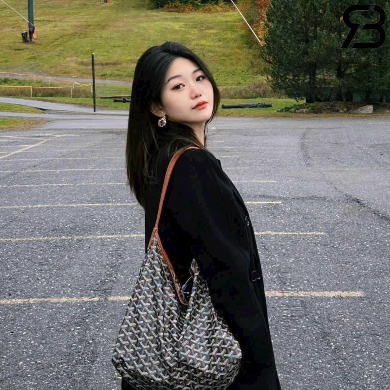 Túi Goyard Bohème Hobo Goyardine Canvas Black and Tan Đen Nâu