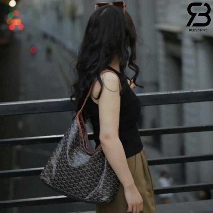 Túi Goyard Bohème Hobo Goyardine Canvas Black and Tan Đen Nâu