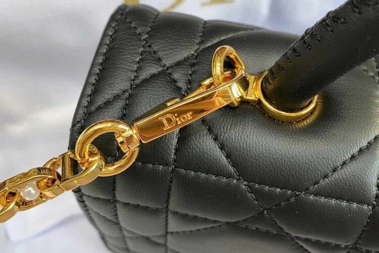 Túi Medium Dior Ange Bag Black Macrocannage Lambskin đen