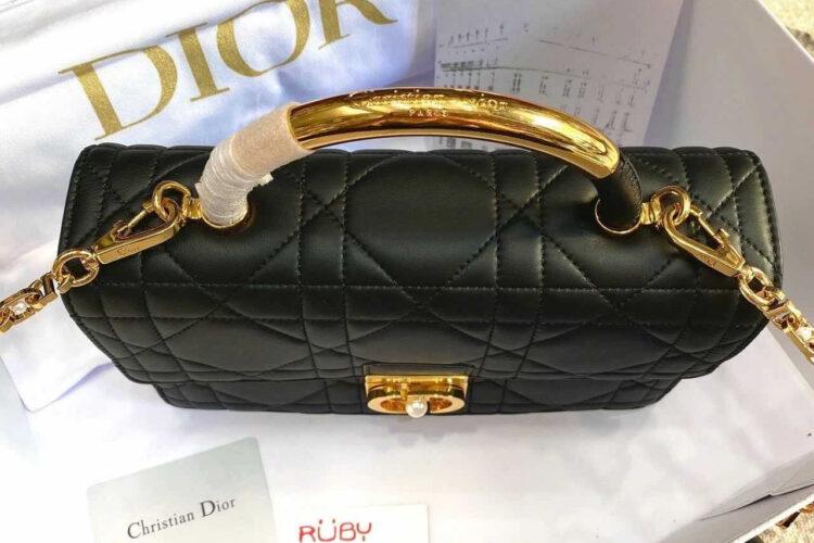Túi Medium Dior Ange Bag Black Macrocannage Lambskin đen
