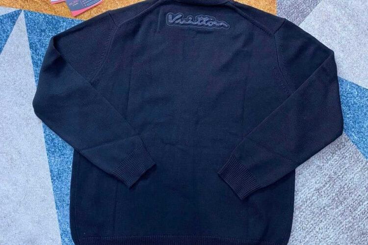 Áo Khoác Len LV Embroidered Wool Cardigan Black Wool Màu Đen