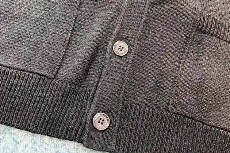 Áo Khoác Len LV Embroidered Wool Cardigan Black Wool Màu Đen