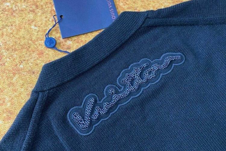 Áo Khoác Len LV Embroidered Wool Cardigan Black Wool Màu Đen