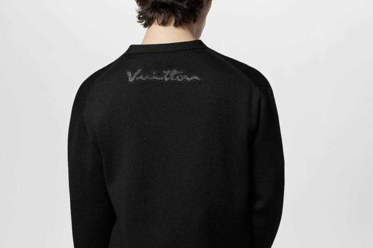 Áo Khoác Len LV Embroidered Wool Cardigan Black Wool Màu Đen
