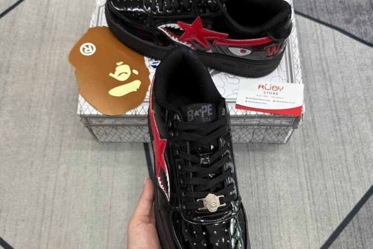 Giày A Bathing Ape Bape Sta Low Shark Black Red đen đỏ