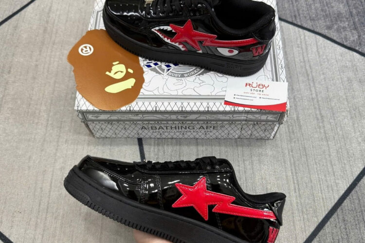Giày A Bathing Ape Bape Sta Low Shark Black Red đen đỏ
