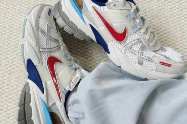Giày Nike V2K Run Metallic Sylver Gym Red University Blue