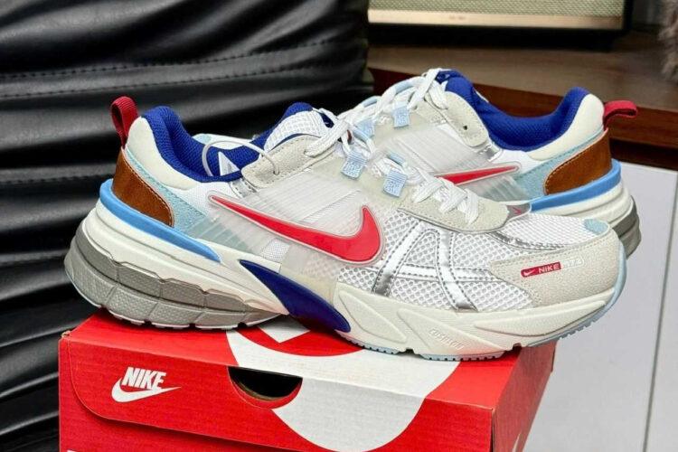 Giày Nike V2K Run Metallic Sylver Gym Red University Blue