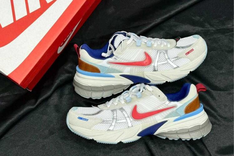 Giày Nike V2K Run Metallic Sylver Gym Red University Blue