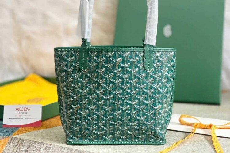 Túi Goyard Anjou Mini Reversible Bag Goyardine and Leather Green Xanh