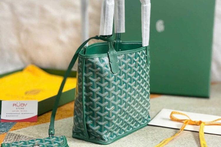 Túi Goyard Anjou Mini Reversible Bag Goyardine and Leather Green Xanh