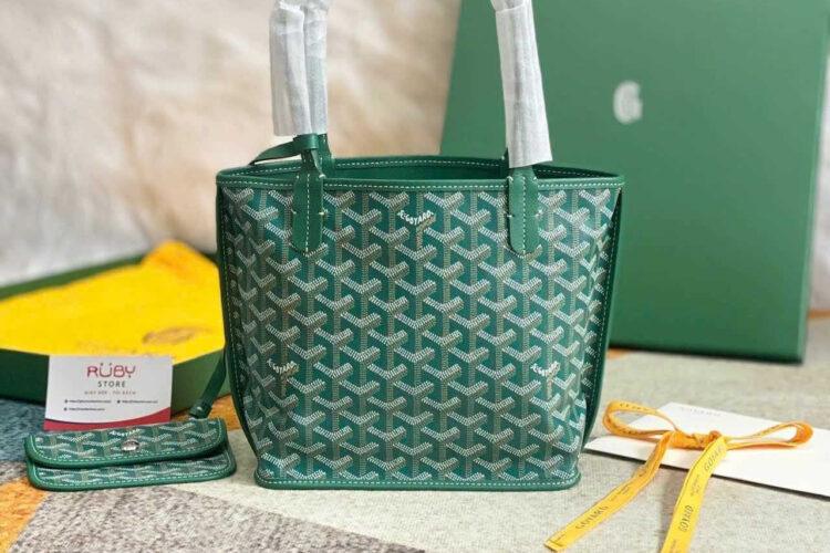 Túi Goyard Anjou Mini Reversible Bag Goyardine and Leather Green Xanh