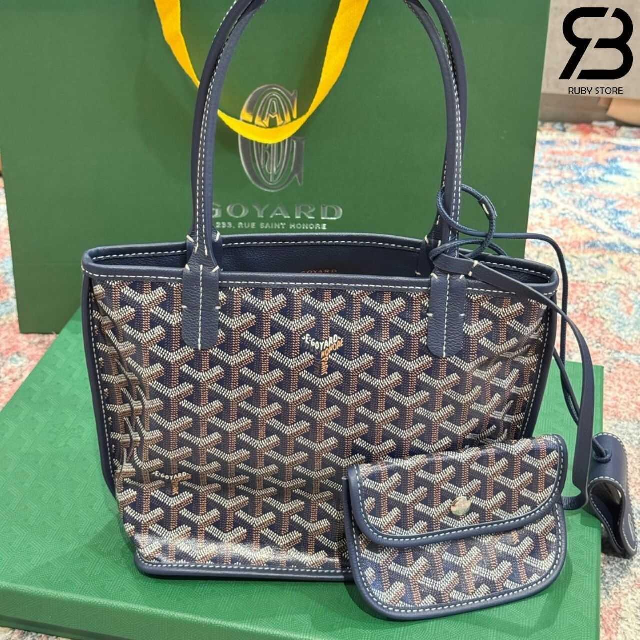 Túi Goyard Anjou Mini Reversible Bag Goyardine and Leather Navy Blue