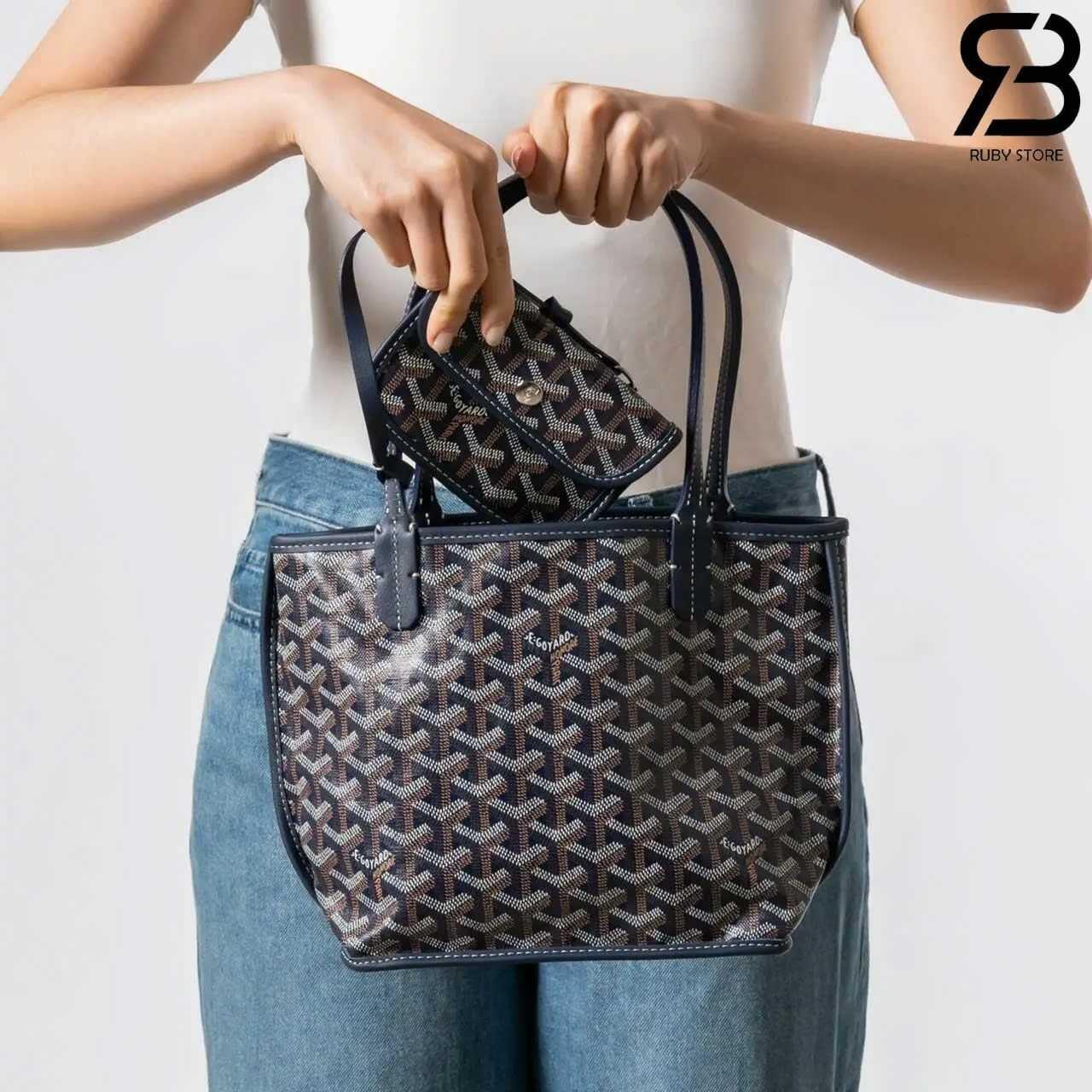 Túi Goyard Anjou Mini Reversible Bag Goyardine and Leather Navy Blue