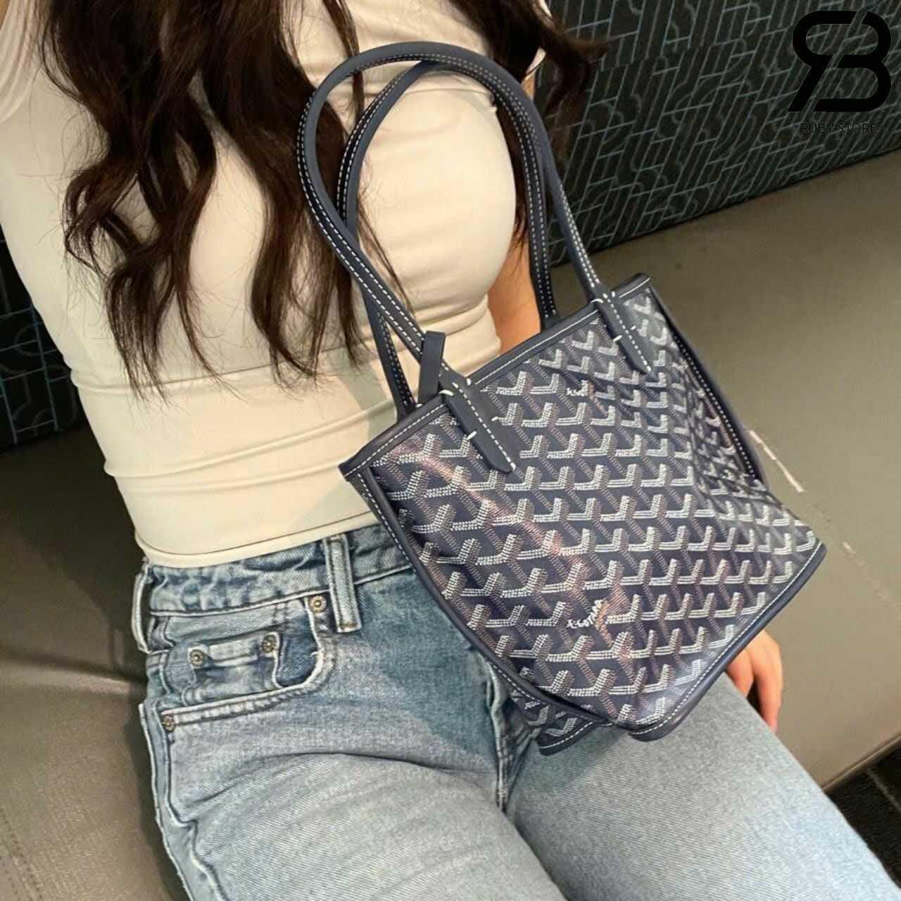 Túi Goyard Anjou Mini Reversible Bag Goyardine and Leather Navy Blue
