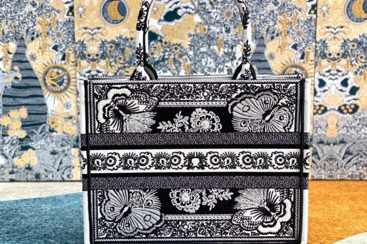Túi Medium Dior Book Tote Size 36 Black White Butterfly Bandana