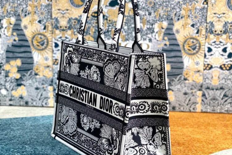 Túi Medium Dior Book Tote Size 36 Black White Butterfly Bandana