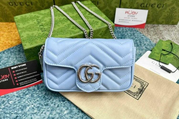 túi Gucci Marmont Super Mini Blue SHW xanh dương