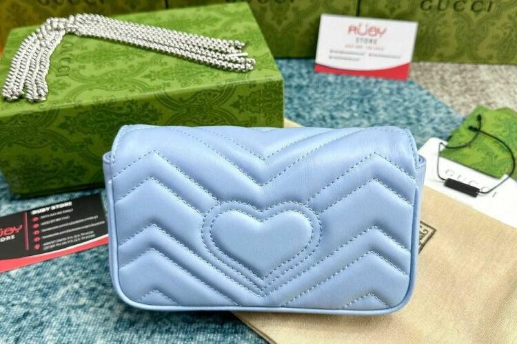 túi Gucci Marmont Super Mini Blue SHW xanh dương