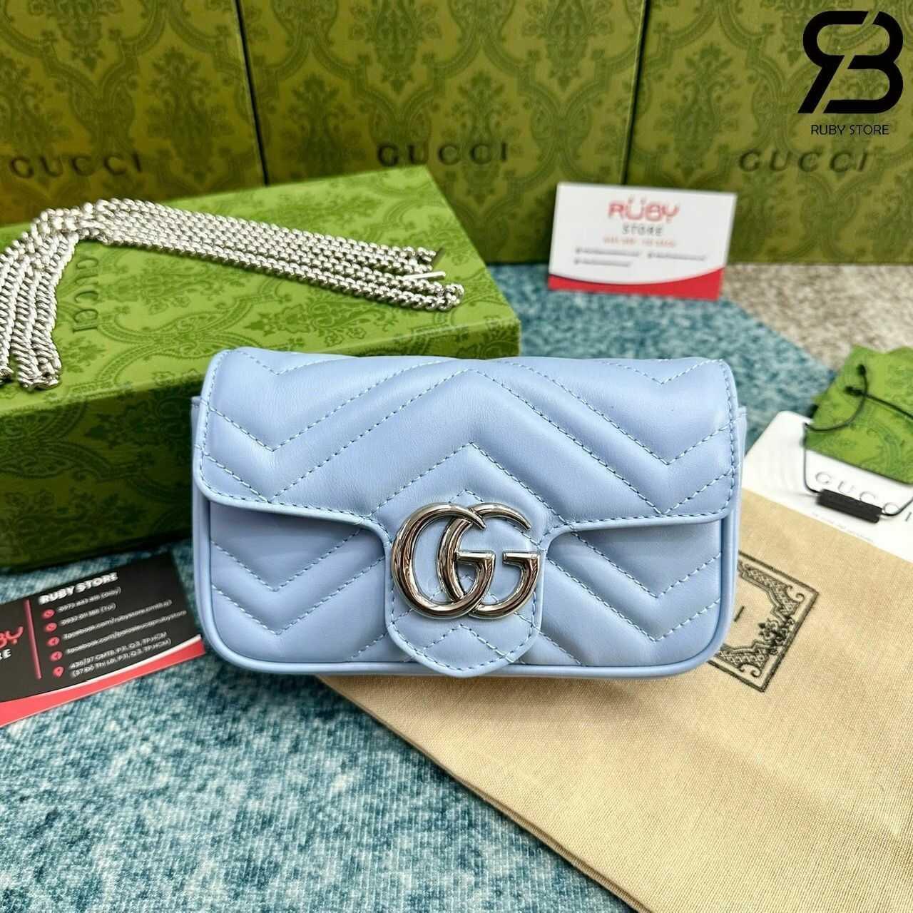 Túi Gucci Marmont Super Mini Blue SHW Xanh Dương Siêu Cấp