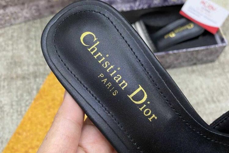 Dép Dior Dway Heeled Slide Embroidery Black Beige Màu Đen Be