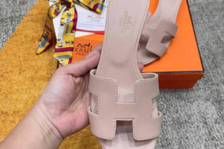 Dép Hermes Oasis Sandal Beige Nude Calfskin Hồng Nhạt