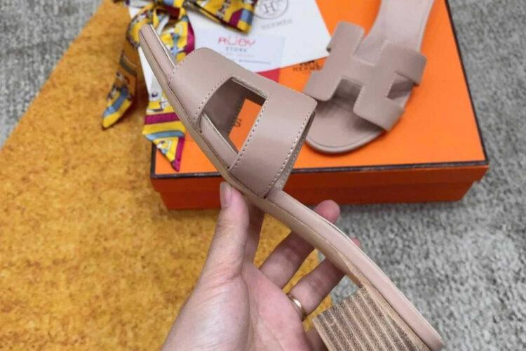 Dép Hermes Oasis Sandal Beige Nude Calfskin Hồng Nhạt