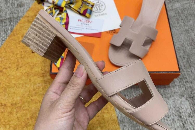 Dép Hermes Oasis Sandal Beige Nude Calfskin Hồng Nhạt