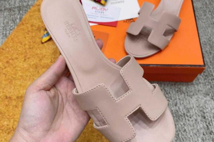 Dép Hermes Oasis Sandal Beige Nude Calfskin Hồng Nhạt