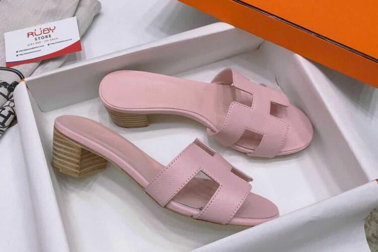 Dép Hermes Oasis Sandal Rose Pale Epsom Màu Hồng