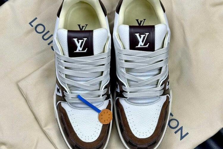 Giày LV Trainer 54 Signature Damier Ebene Canvas White Calfskin Trắng Nâu