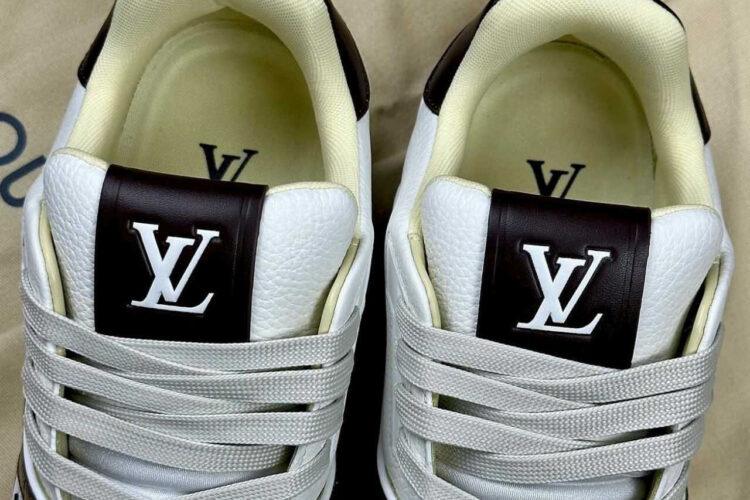 Giày LV Trainer 54 Signature Damier Ebene Canvas White Calfskin Trắng Nâu