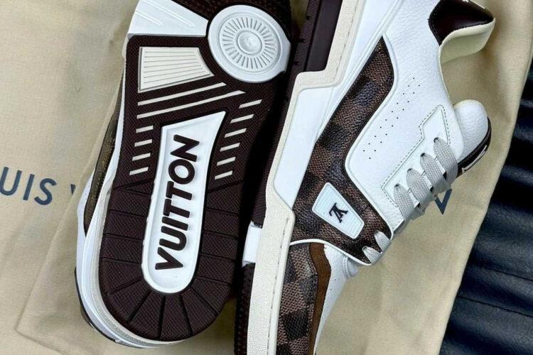 Giày LV Trainer 54 Signature Damier Ebene Canvas White Calfskin Trắng Nâu