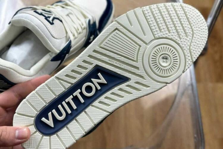 Giày LV Trainer Blue Denim Damier White Calfskin Xanh Denim