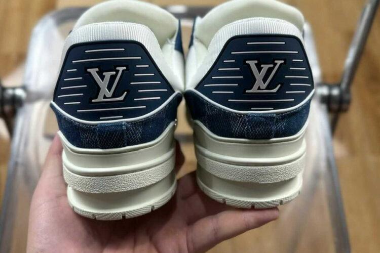 Giày LV Trainer Blue Denim Damier White Calfskin Xanh Denim
