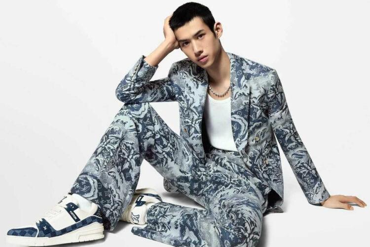 Giày LV Trainer Blue Denim Damier White Calfskin Xanh Denim