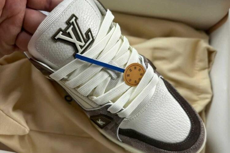 Giày LV Trainer Moka Browm Denim Damier White Calfskin Nâu Trắng