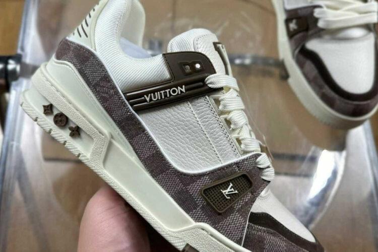 Giày LV Trainer Moka Browm Denim Damier White Calfskin Nâu Trắng