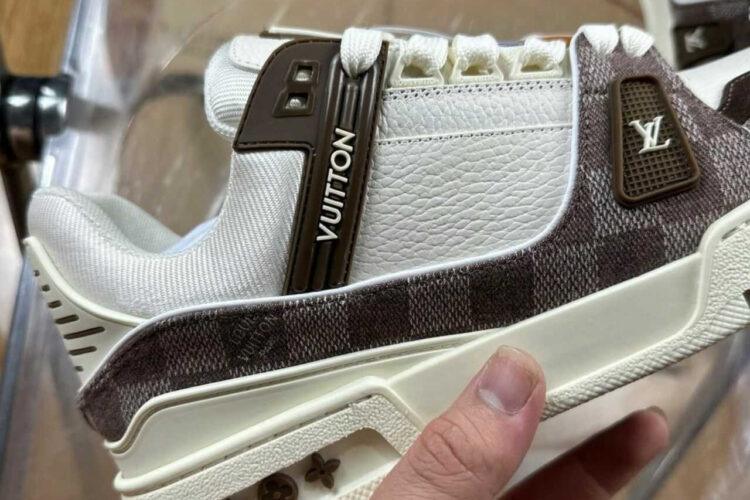 Giày LV Trainer Moka Browm Denim Damier White Calfskin Nâu Trắng