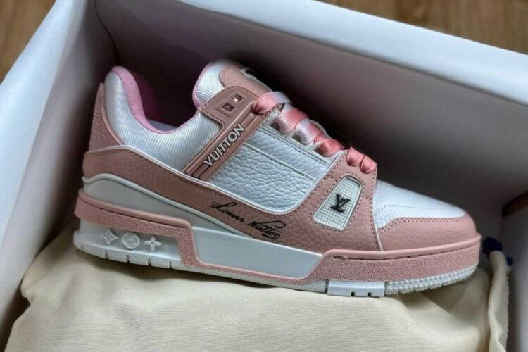 Giày LV Trainer Rose Pink White Calfskin Trắng Hồng