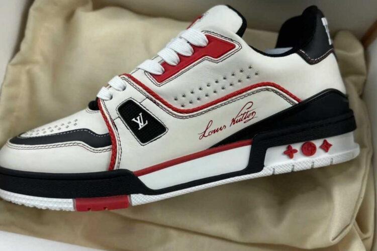 Giày LV Trainer Signature White Black Red Calfskin Trắng Đen Đỏ